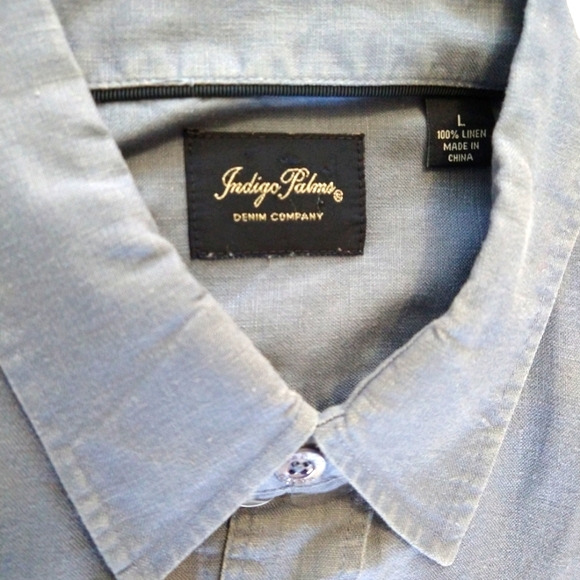 Indigo Palms Linen Denim Utility Casual Dress Shirt - Picture 3 of 7